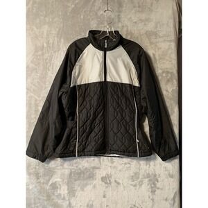 Nike Quilted Jacket‎ Womens Large Black Gray Belted Puffer Coat Active Wear